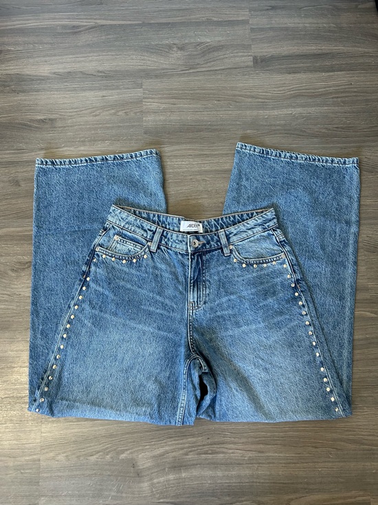 Ardene Denim - Medium Blue Studded Wide Leg Slouchy Baggy Jeans